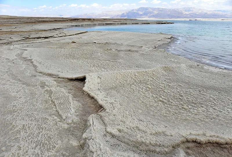 Halite deposits (and teepee structure) along the western Dead Sea coast