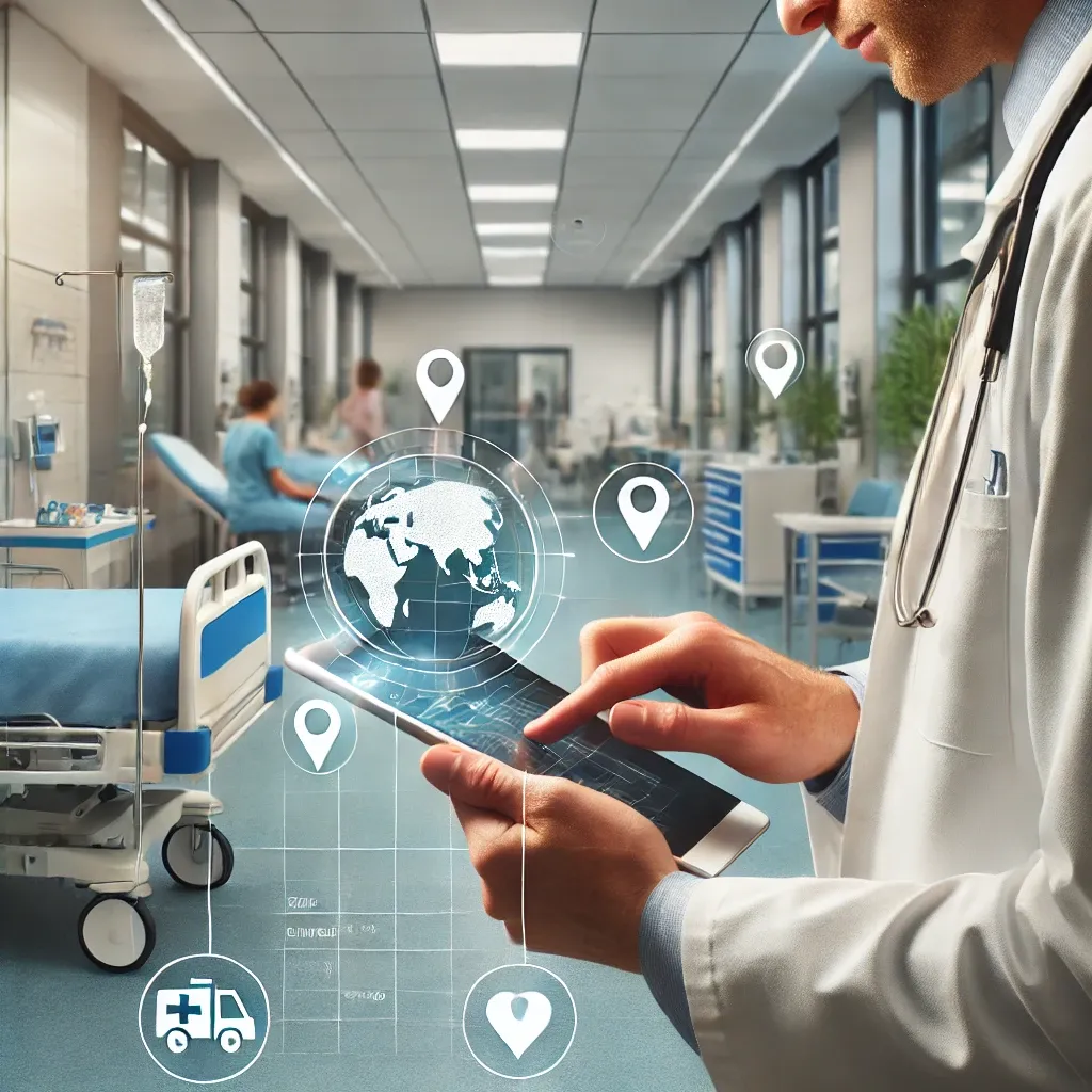 Healthcare professional using geolocation in a hospital"