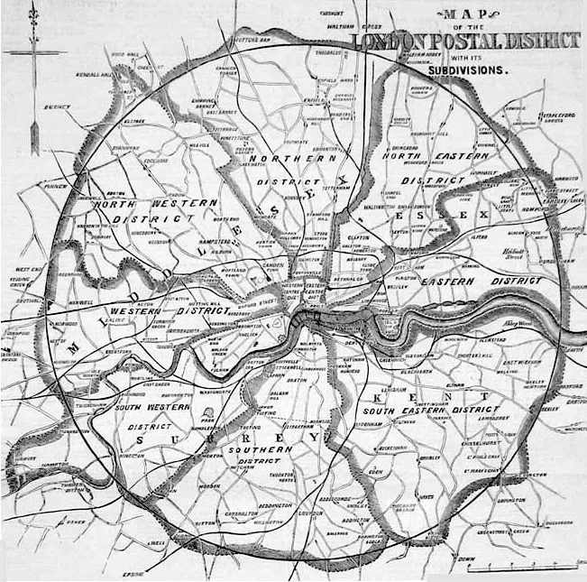 London postal code districts in 1857