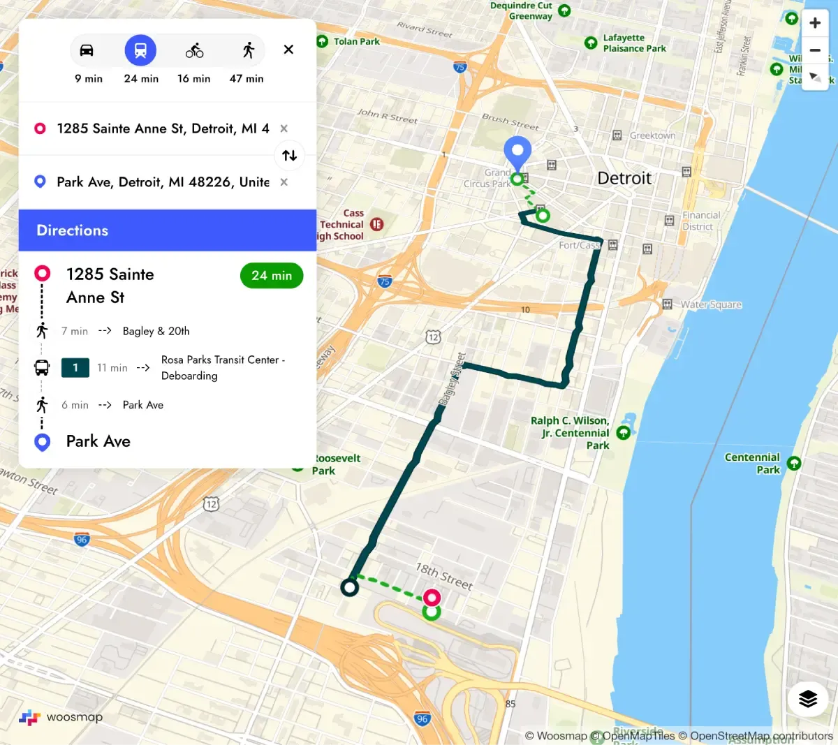 Route calculation capabilities between one origine and one destination