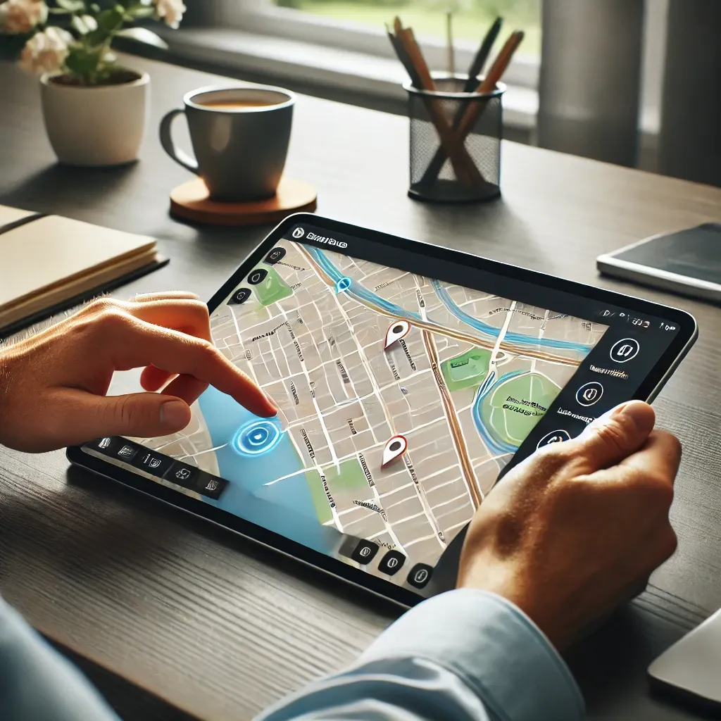 Person using an interactive map on a tablet