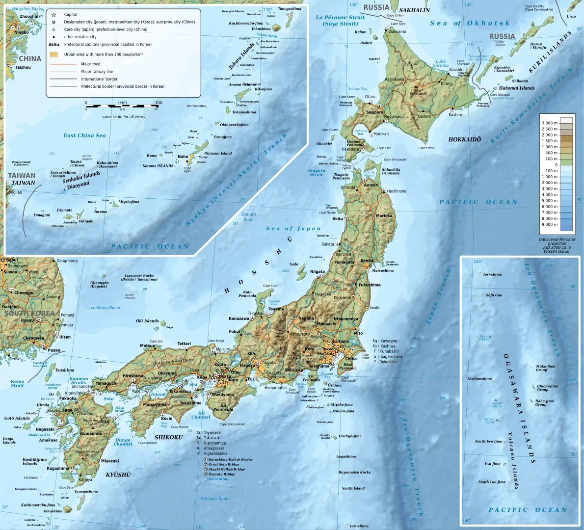 Topographic Map of Japan