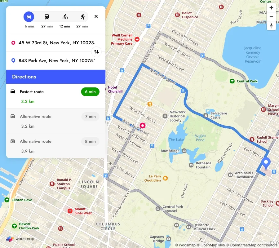 Path calculation with Woosmap Distance API