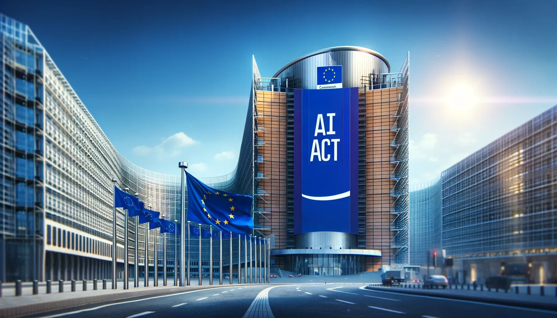 The European Union Brussels headquarters with AI Act written on the side of the building