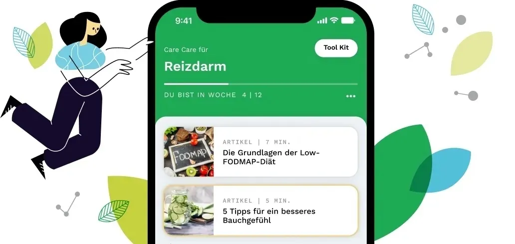 App-Vorschau der Reizdarm-App mit einer Auflistung von Rezepten
