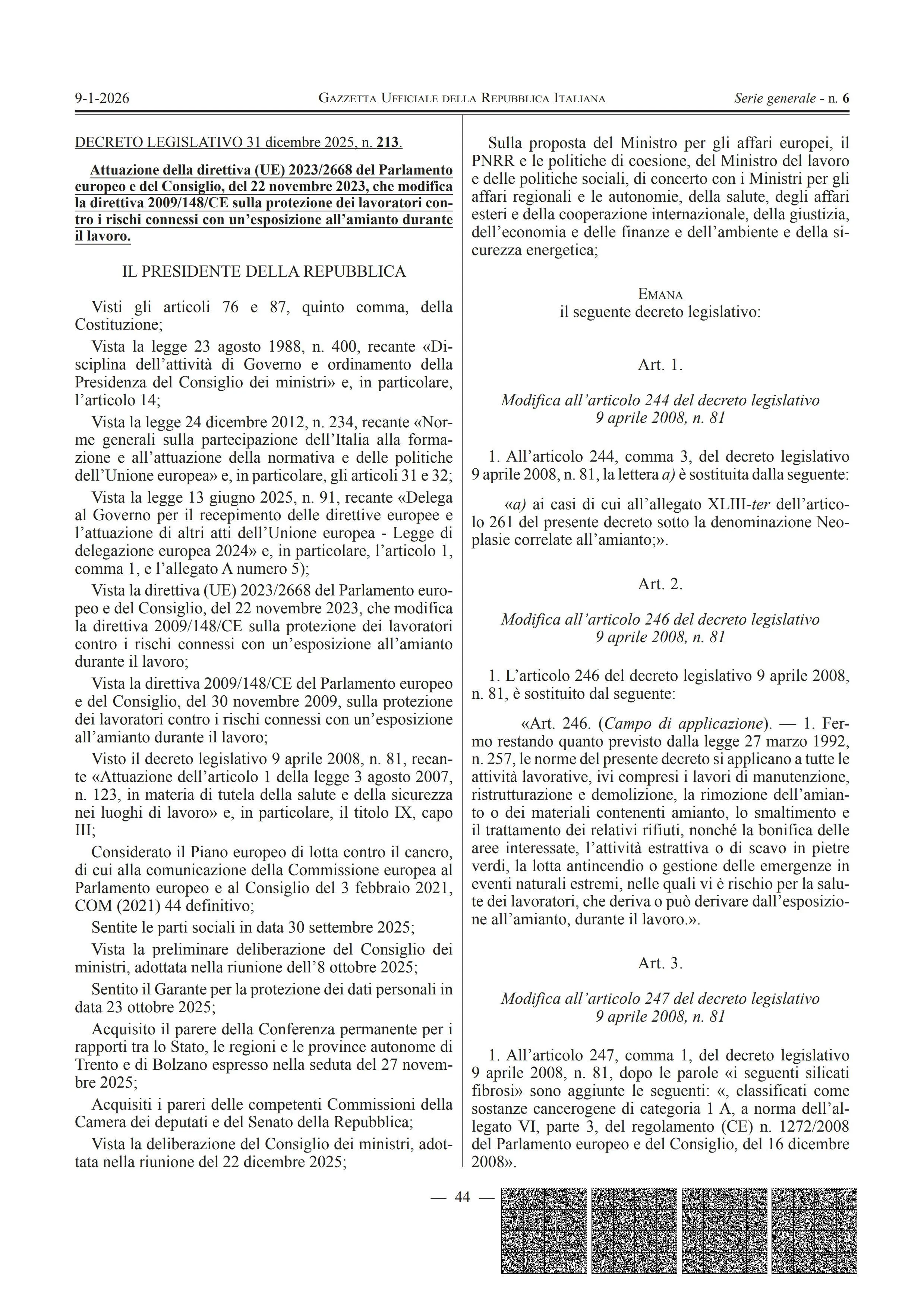 Decreto 31 dicembre 2025 , n. 213 